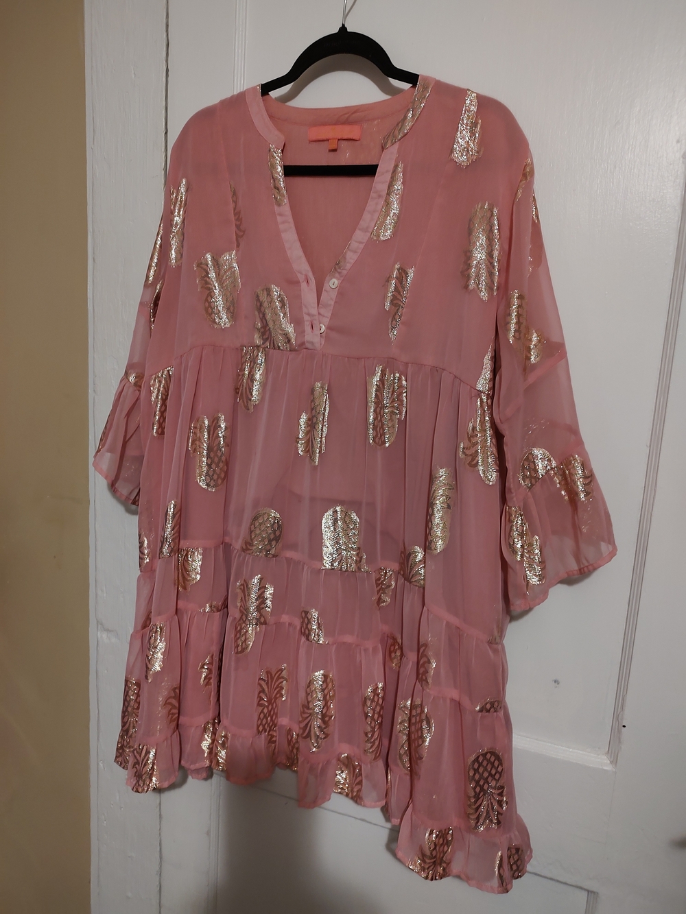 Simply Southern Pink Tunic with Gold Foil Accents